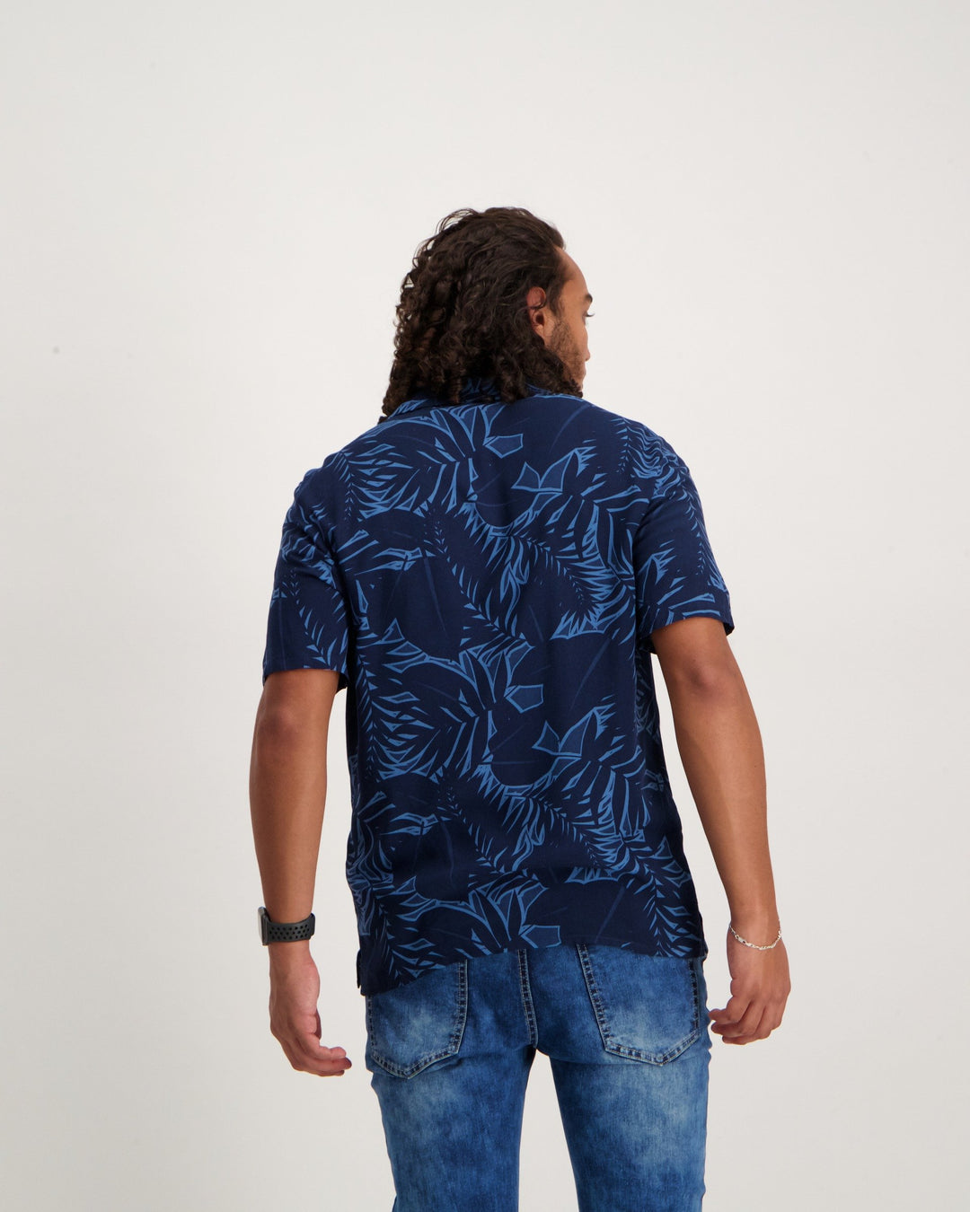 Men's Short Sleeve Floral Shirt - Navy