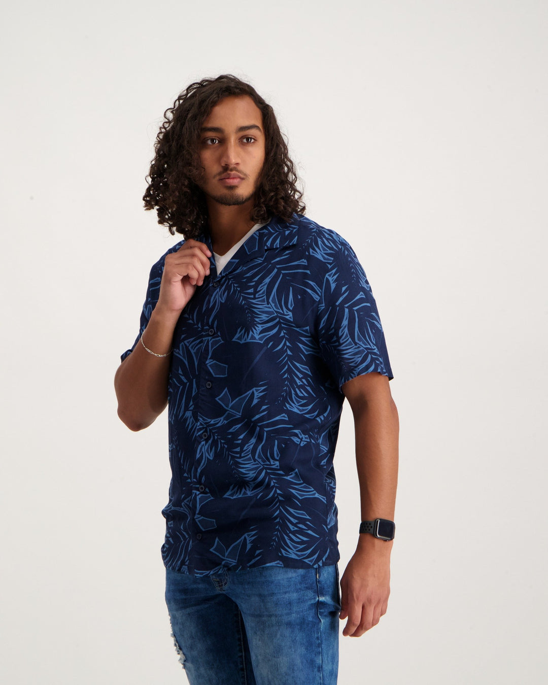 Men's Short Sleeve Floral Shirt - Navy