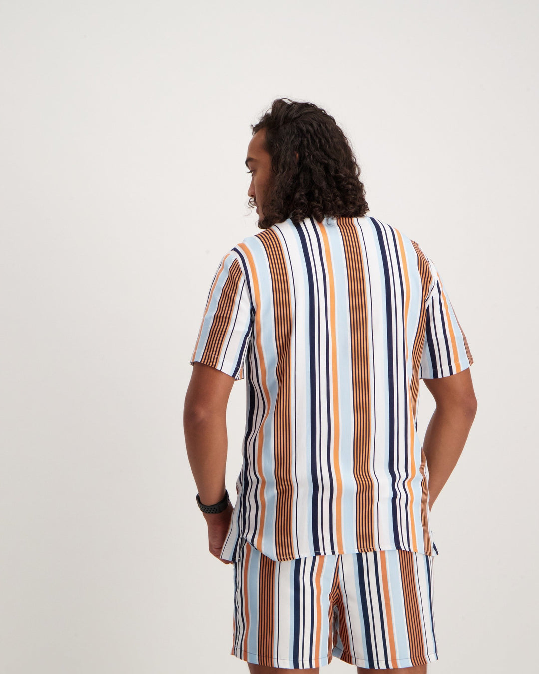 Men's Short Sleeve Vertical Stripe Shirt-Blue