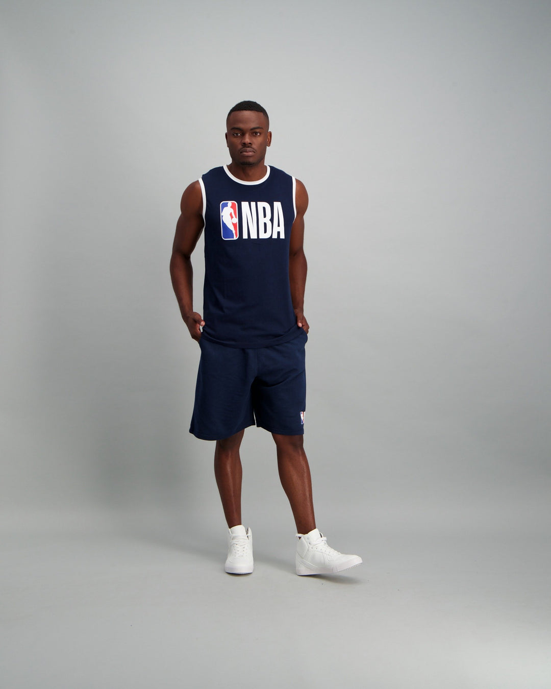 Men's Sleeveless Straight Hem Cotton T-Shirt - Navy