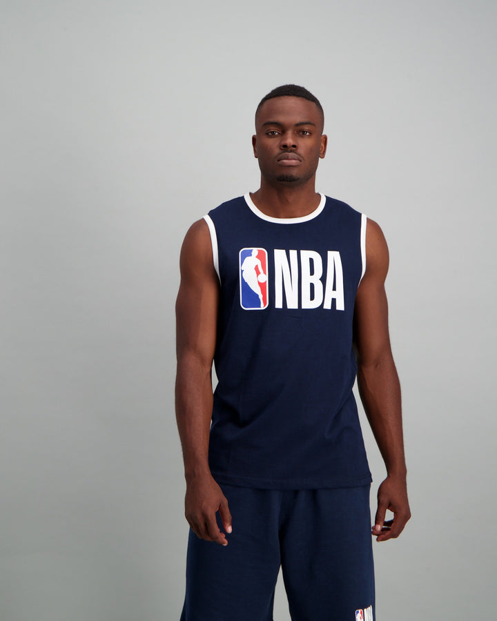 Men's Sleeveless Straight Hem Cotton T-Shirt - Navy