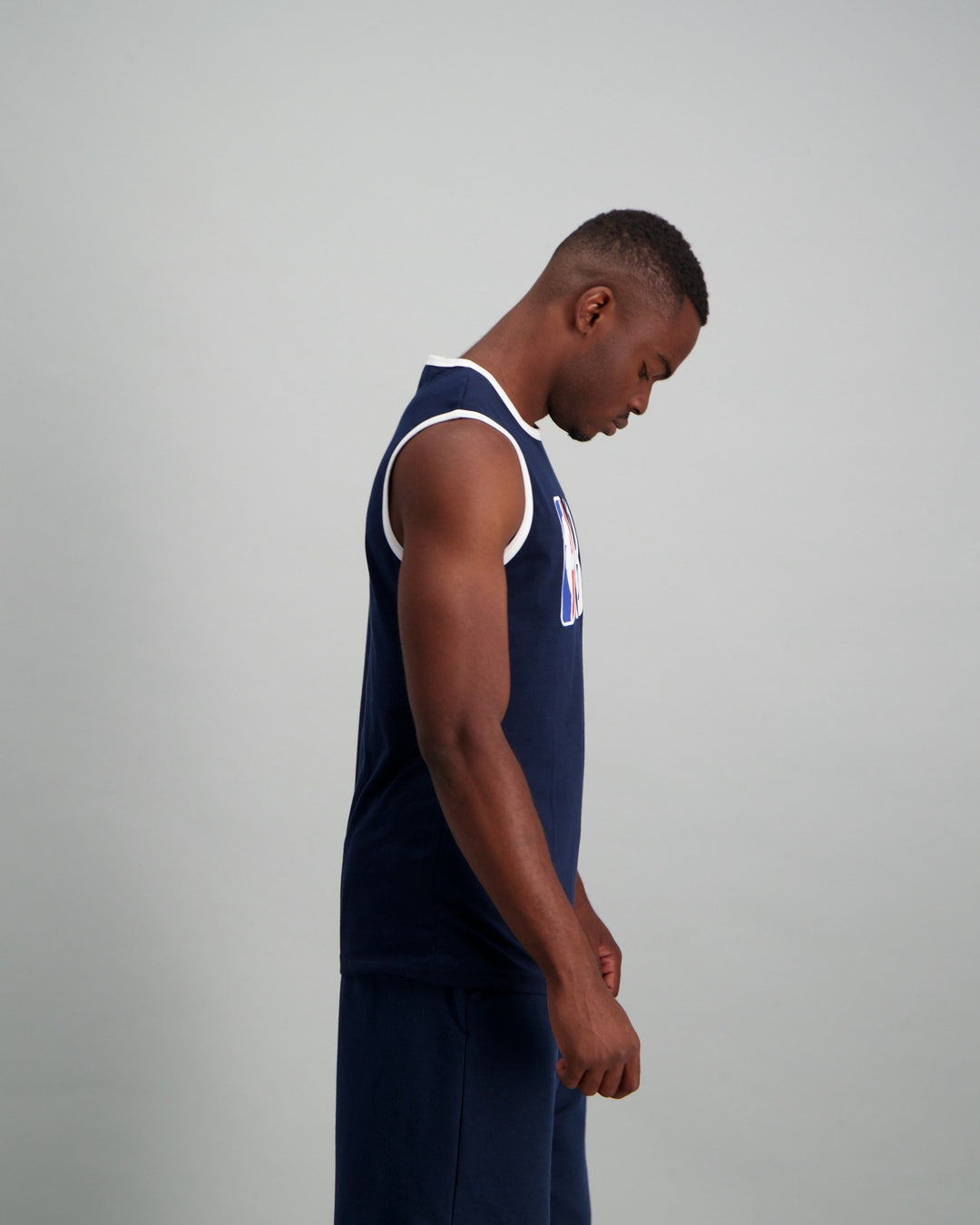 Men's Sleeveless Straight Hem Cotton T-Shirt - Navy
