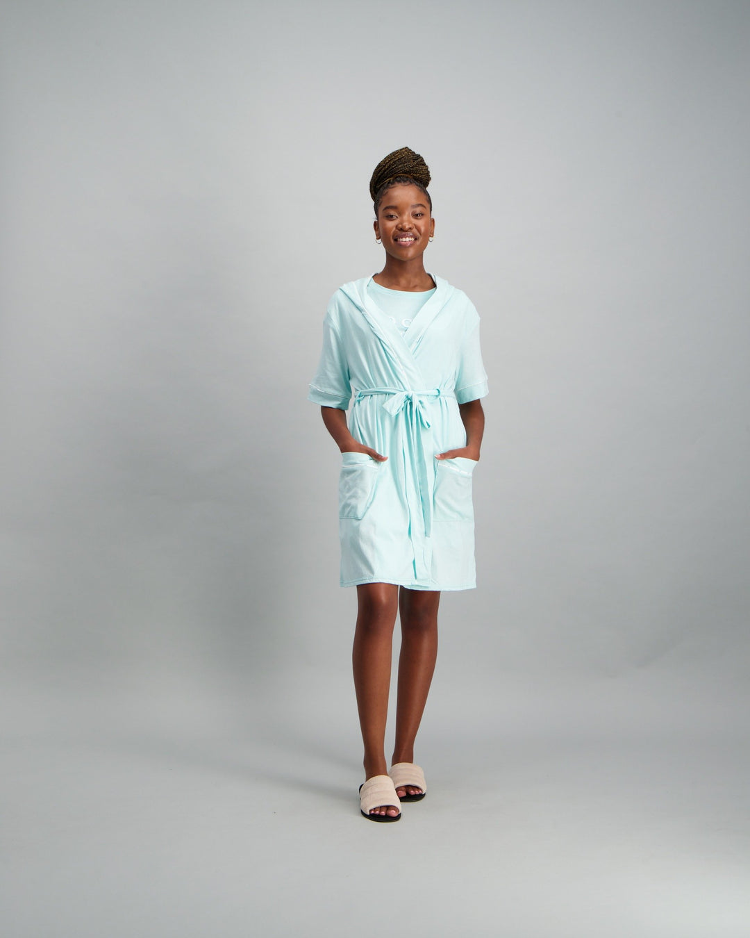 Ladies Hooded Spring Gown - Blue