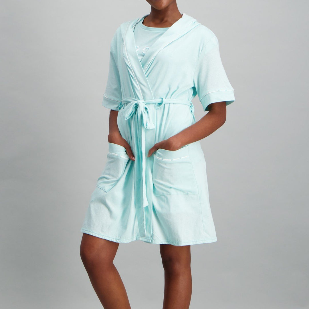 Ladies Hooded Spring Gown - Blue