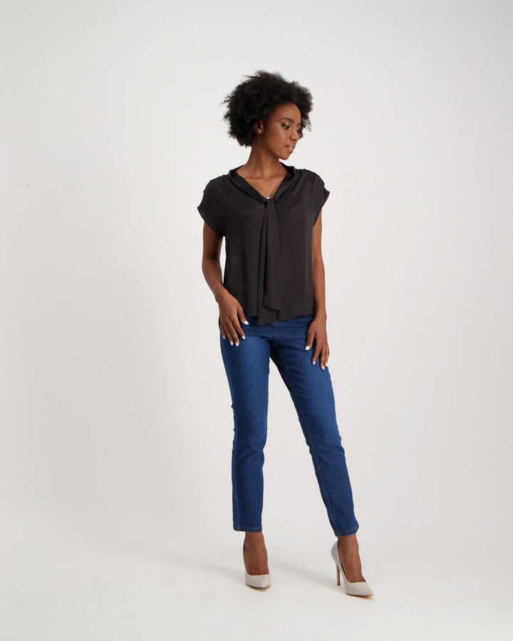 Ladies Sleeveless Satin Blouse-Black