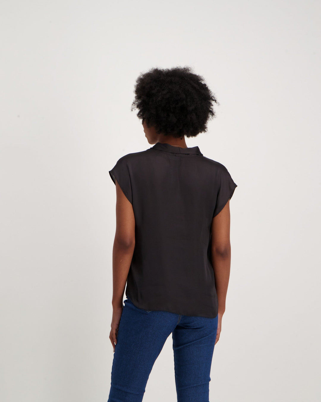 Ladies Sleeveless Satin Blouse-Black