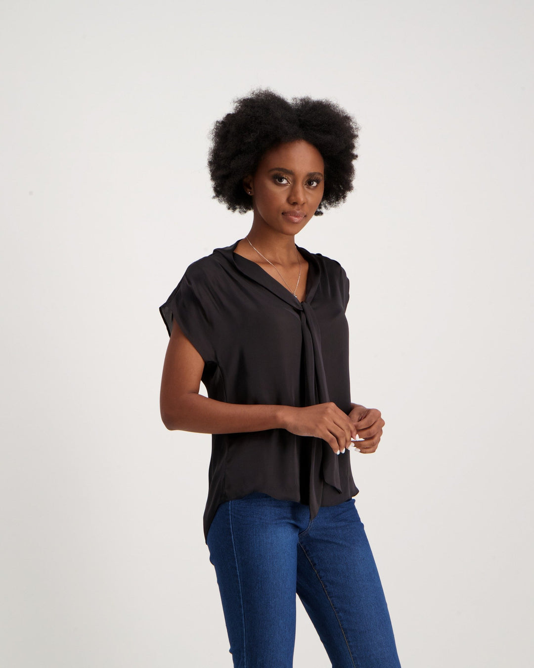 Ladies Sleeveless Satin Blouse-Black