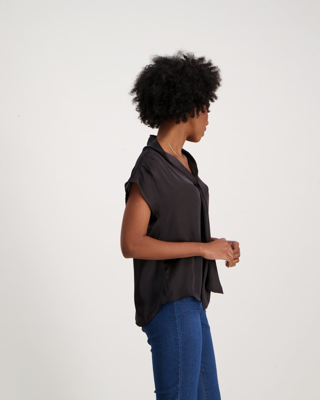 Ladies Sleeveless Satin Blouse-Black