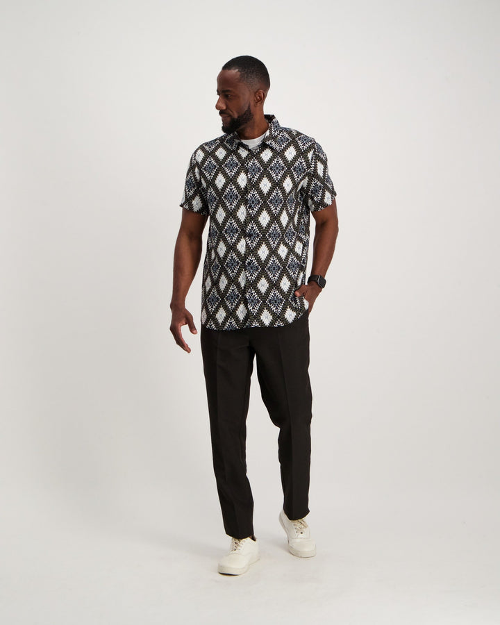Men's Short Sleeve Triangle Viscose Shirt - Black