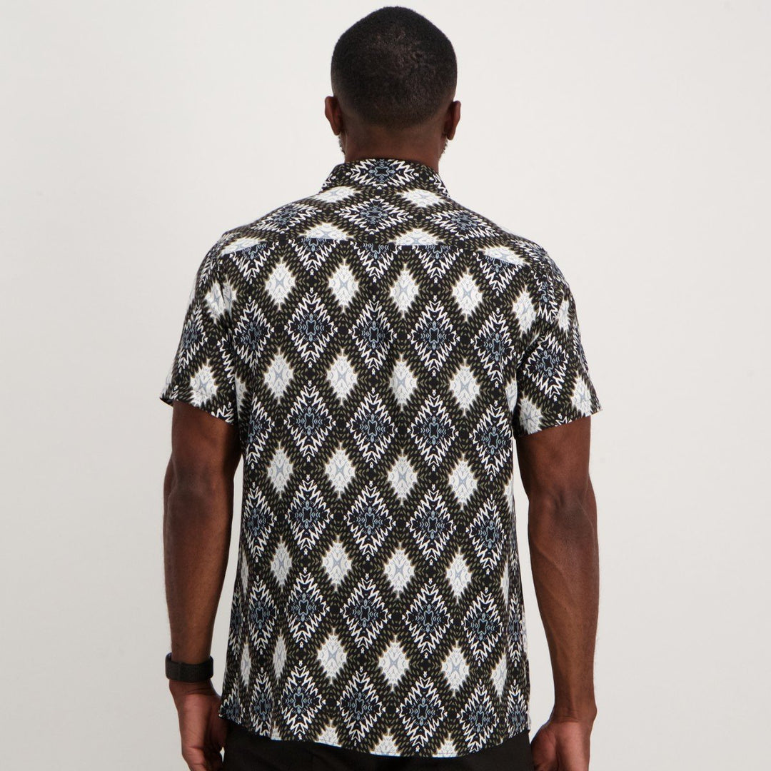 Men's Short Sleeve Triangle Viscose Shirt - Black
