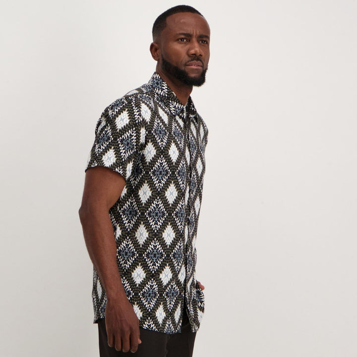 Men's Short Sleeve Triangle Viscose Shirt - Black