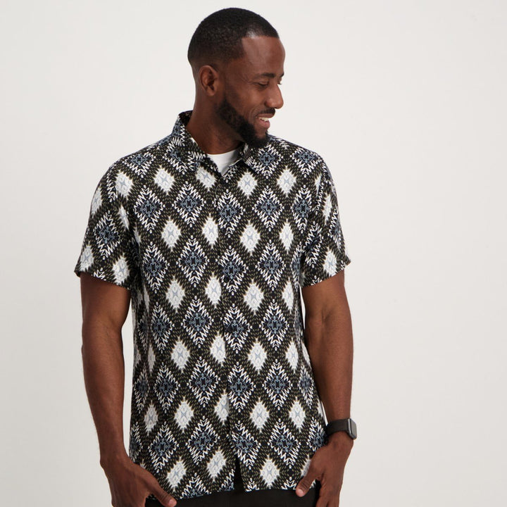 Men's Short Sleeve Triangle Viscose Shirt - Black