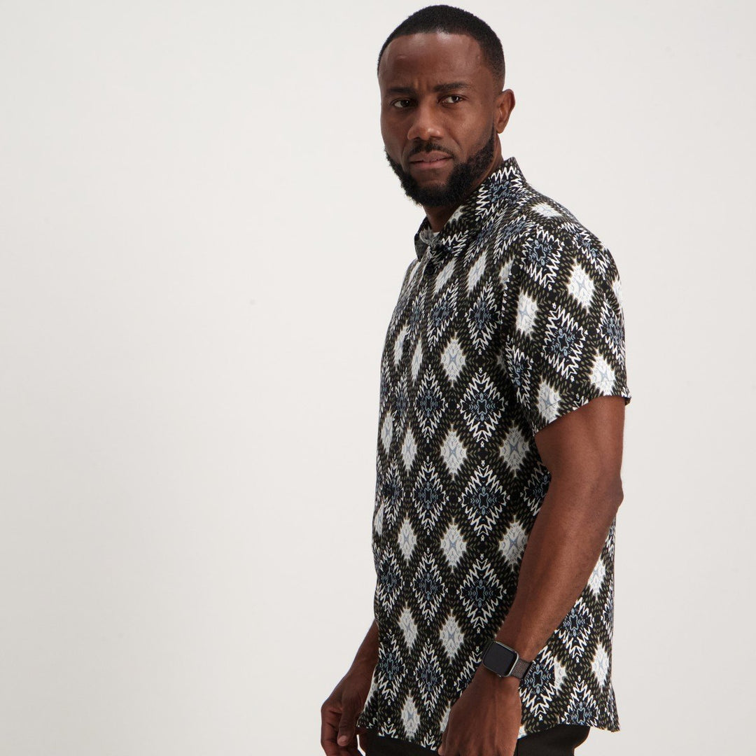 Men's Short Sleeve Triangle Viscose Shirt - Black