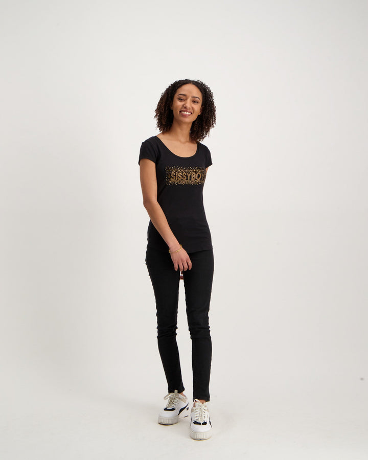 Ladies Round Neck Basic Logo T-Shirt - Black