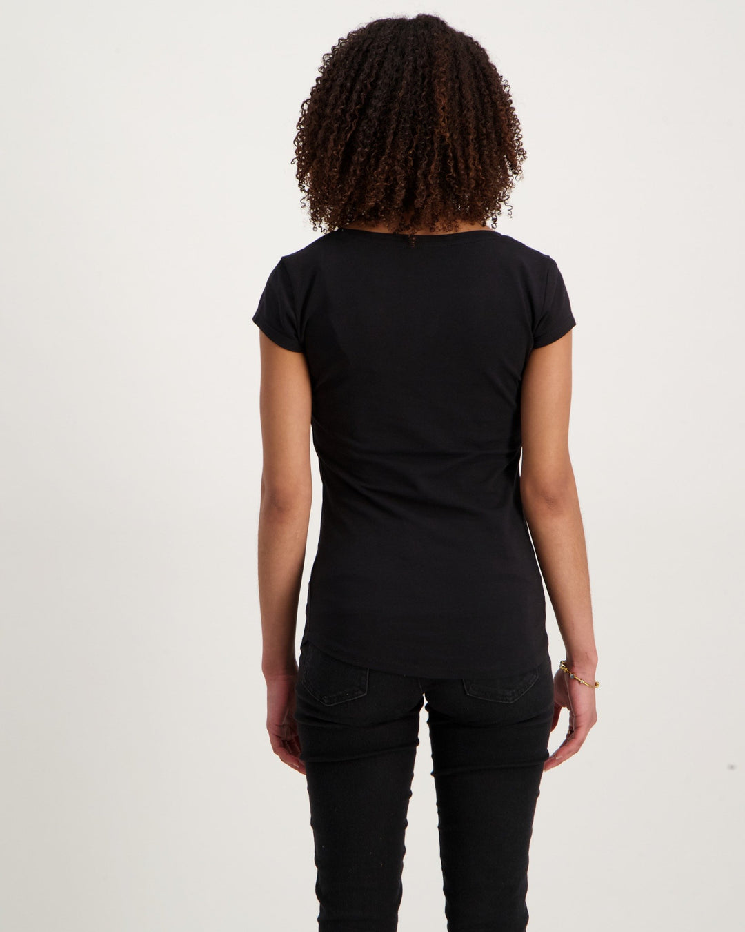 Ladies Round Neck Basic Logo T-Shirt - Black