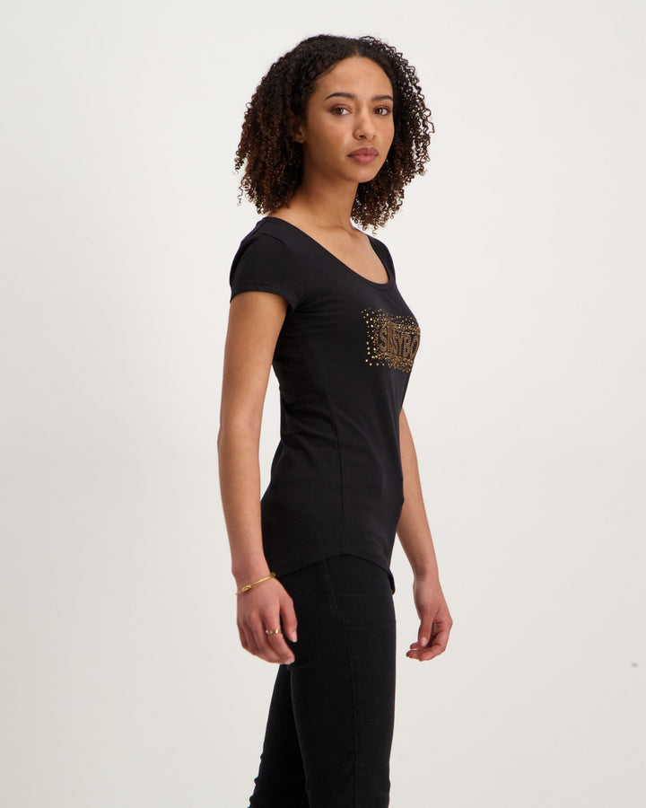 Ladies Round Neck Basic Logo T-Shirt - Black