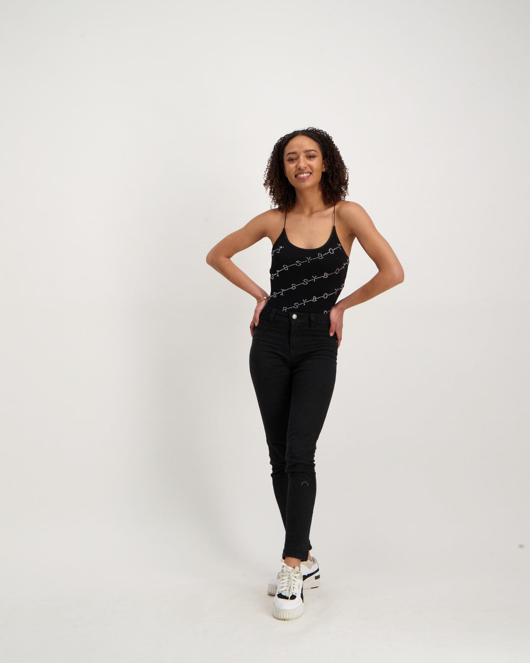 Ladies All Over Bling Seamless Bodysuit - Black