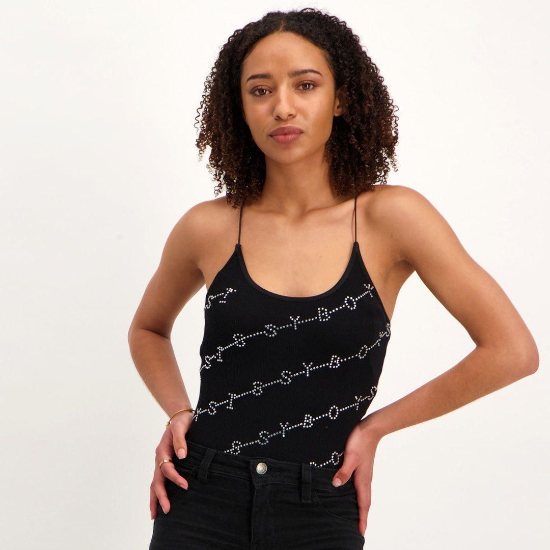 Ladies All Over Bling Seamless Bodysuit - Black