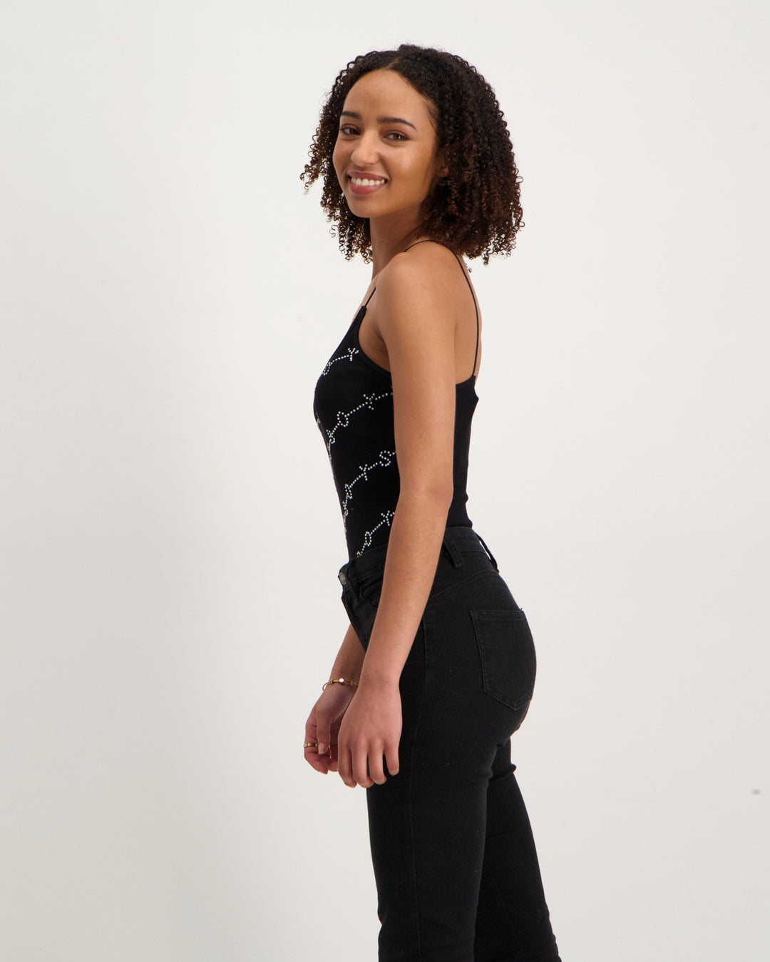 Ladies All Over Bling Seamless Bodysuit - Black