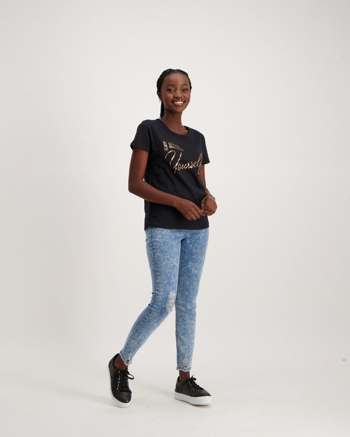 Ladies Short Sleeve Be Yourself Tee - Black