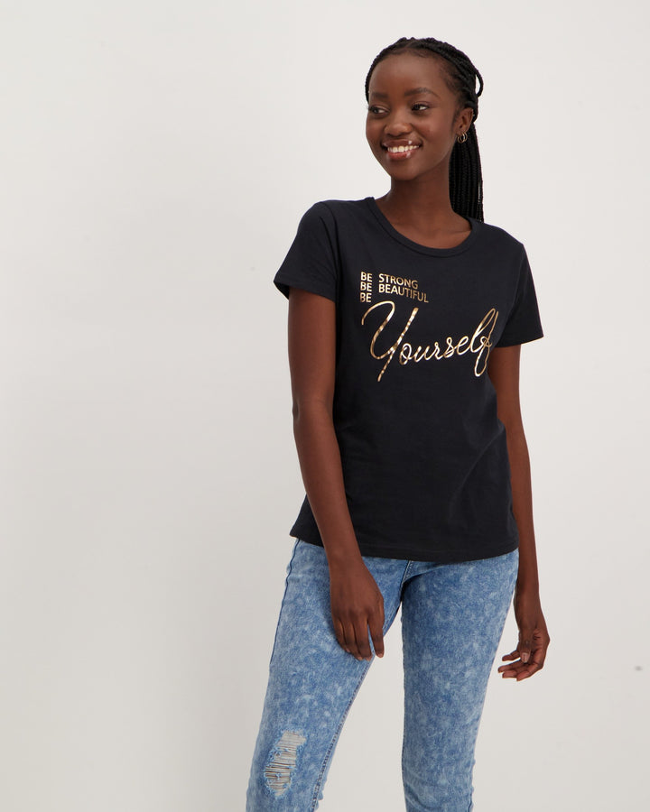 Ladies Short Sleeve Be Yourself Tee - Black