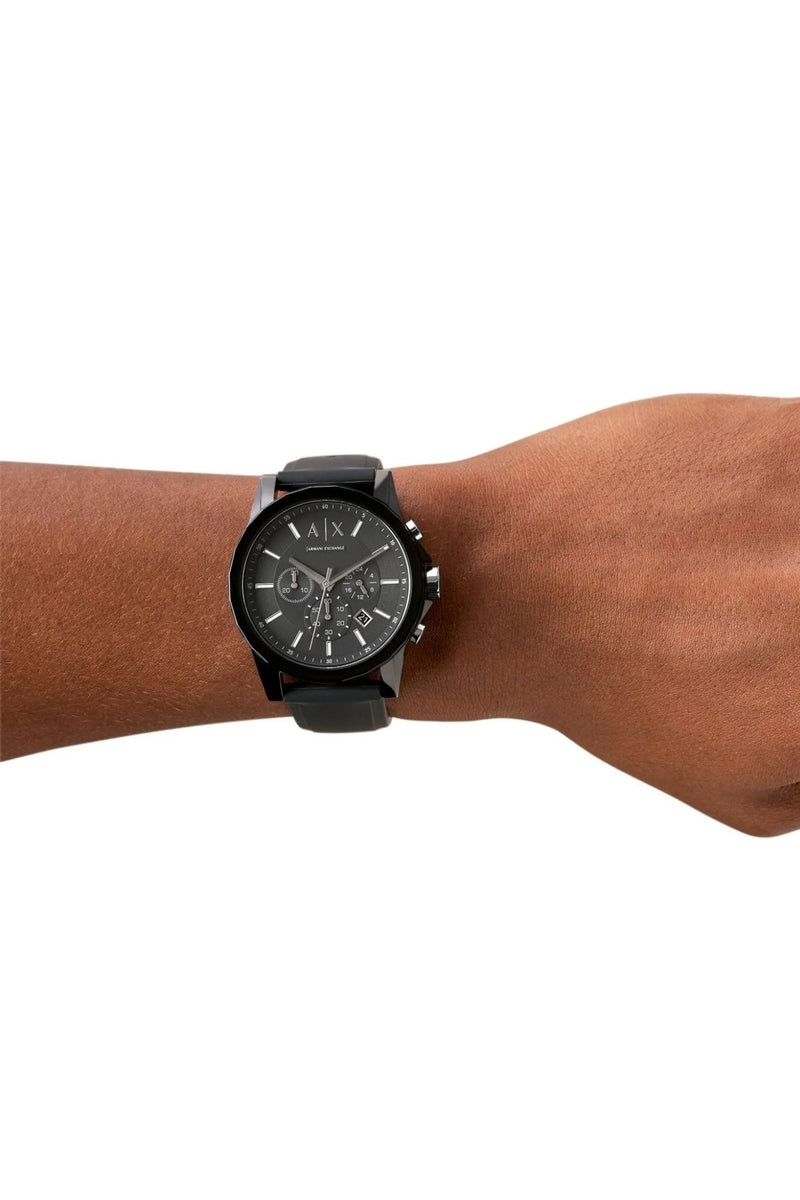 Mens Chronograph Black Silicone Watch