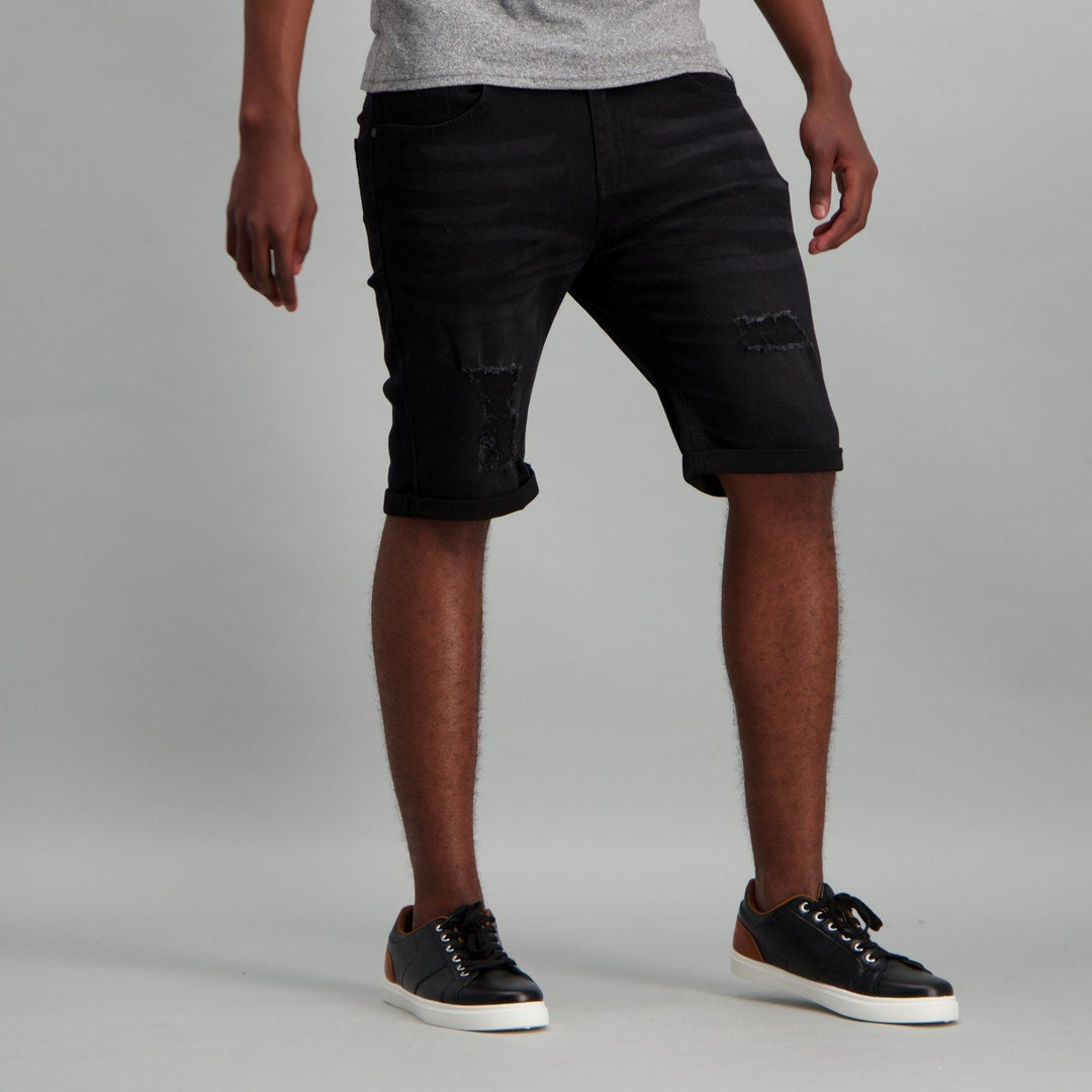 Men's Black Rip & Torn Denim Short