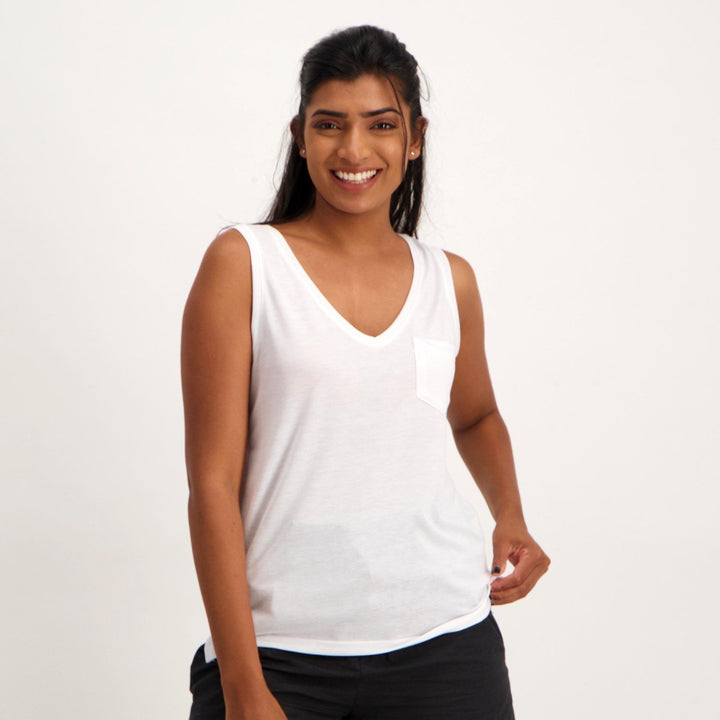 Ladies Pocket Tank - White