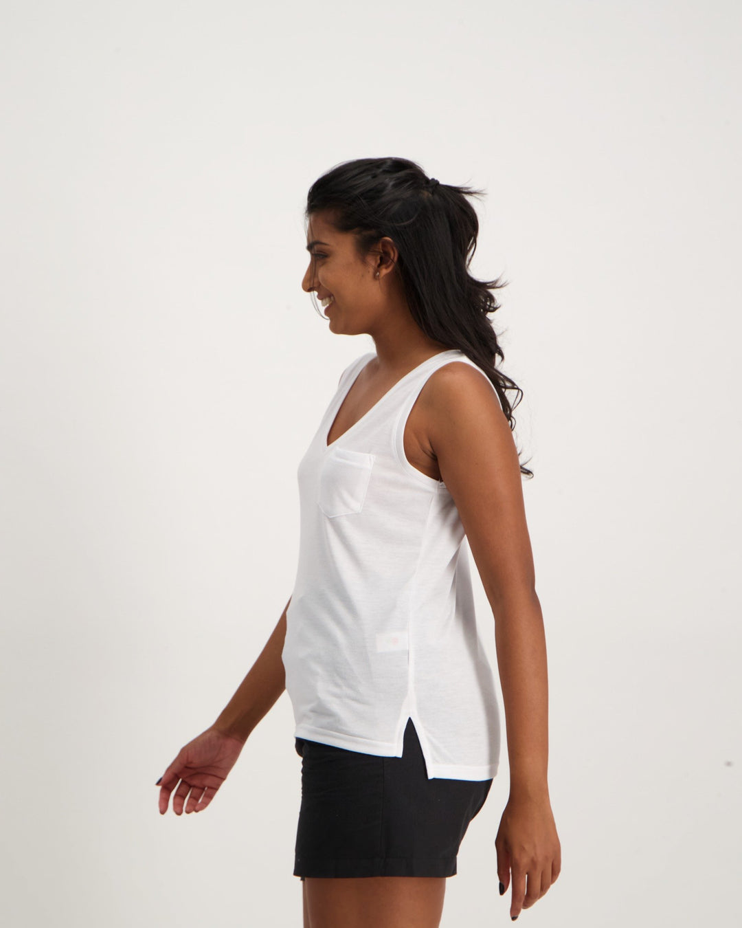 Ladies Pocket Tank - White