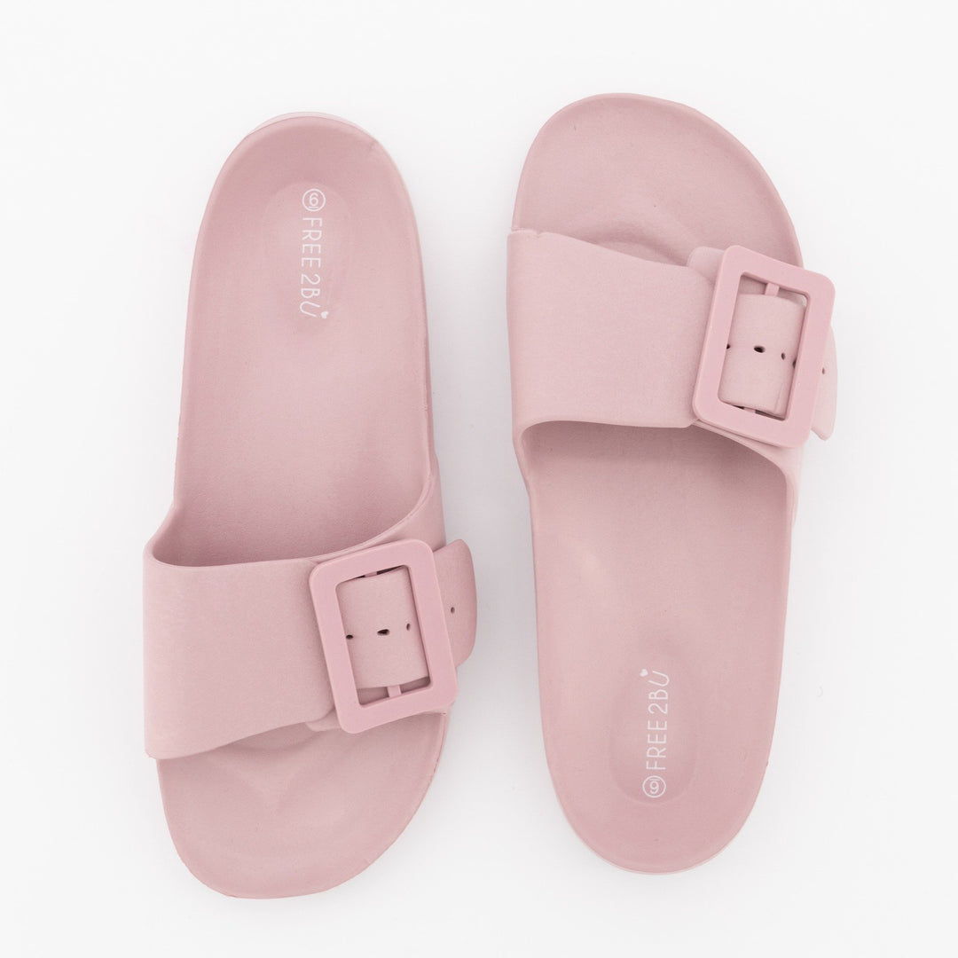 Ladies Moulded Slip On Mule With Buckle - Mink