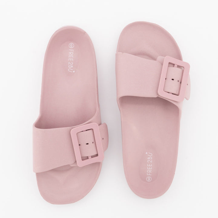 Ladies Moulded Slip On Mule With Buckle - Mink