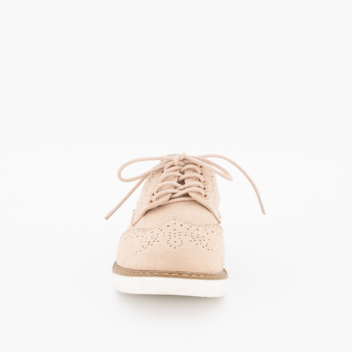 Ladies Brogue Lace-Up Oxford Shoe - Blush