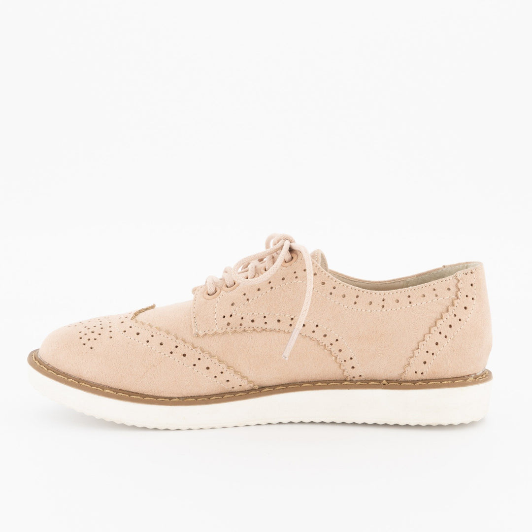 Ladies Brogue Lace-Up Oxford Shoe - Blush