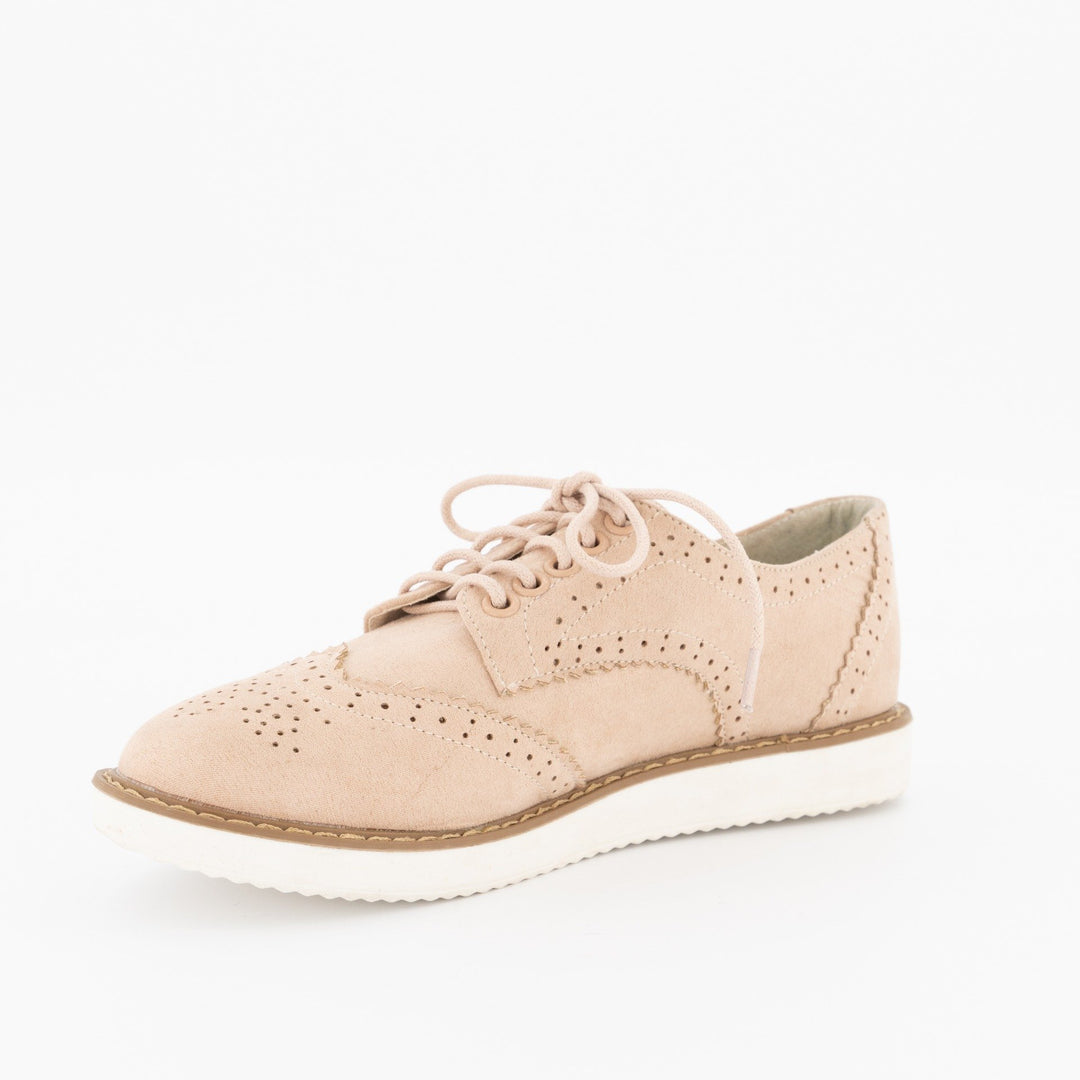 Ladies Brogue Lace-Up Oxford Shoe - Blush