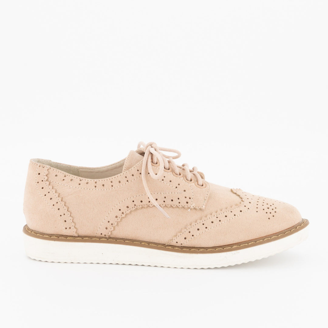 Ladies Brogue Lace-Up Oxford Shoe - Blush