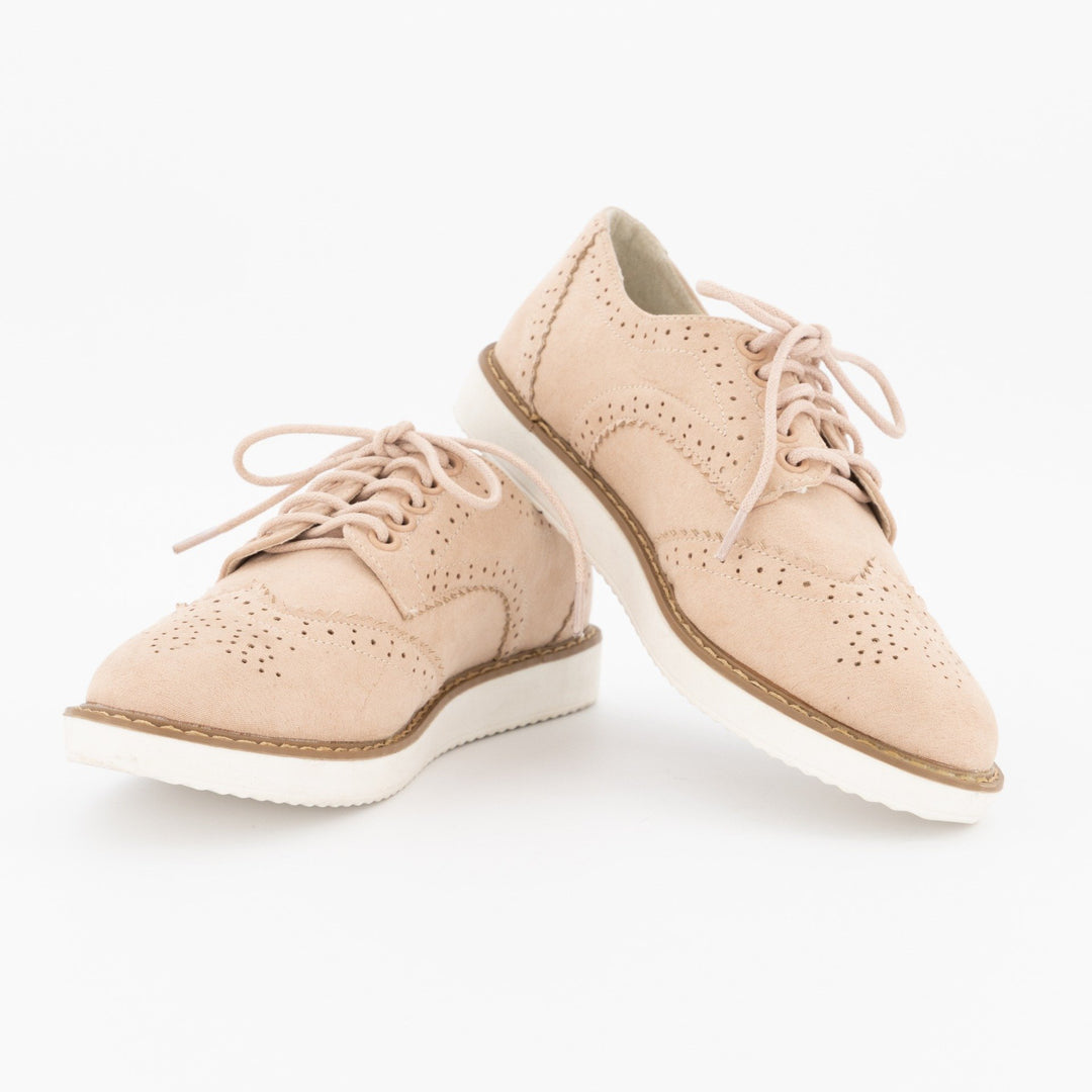 Ladies Brogue Lace-Up Oxford Shoe - Blush