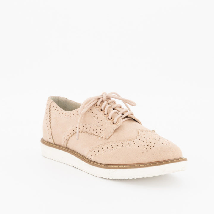 Ladies Brogue Lace-Up Oxford Shoe - Blush