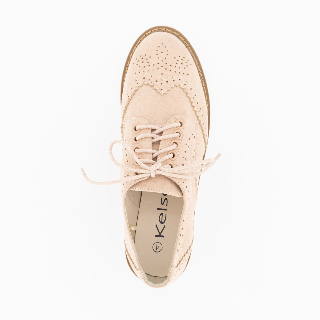 Ladies Brogue Lace-Up Oxford Shoe - Blush
