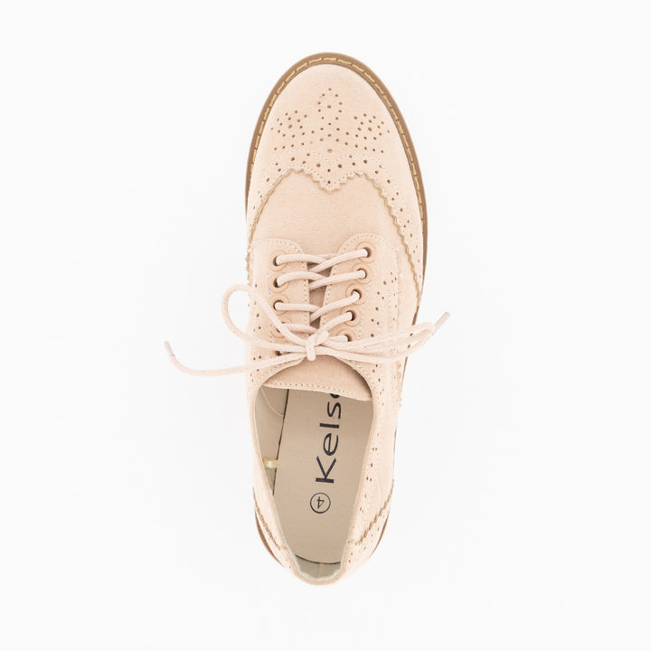 Ladies Brogue Lace-Up Oxford Shoe - Blush