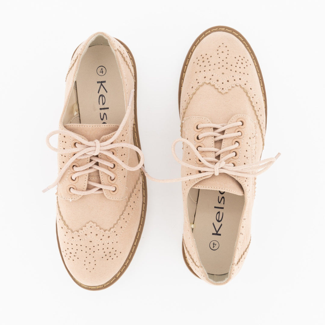 Ladies Brogue Lace-Up Oxford Shoe - Blush
