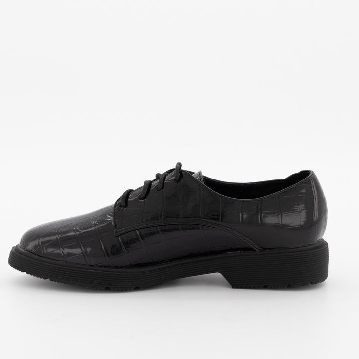 Ladies Embossed Lace-Up Oxford Shoe-Black
