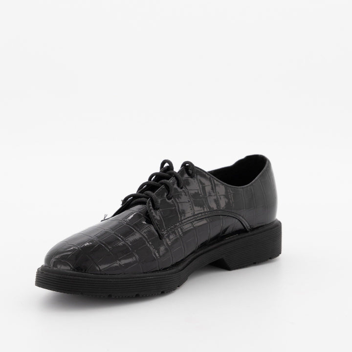 Ladies Embossed Lace-Up Oxford Shoe-Black