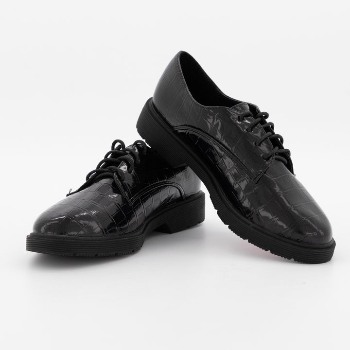 Ladies Embossed Lace-Up Oxford Shoe-Black