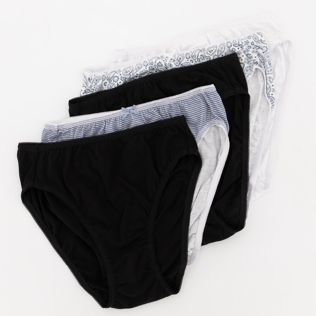 Ladies 5 Pack Cotton Hi-Cut Panties - Blue
