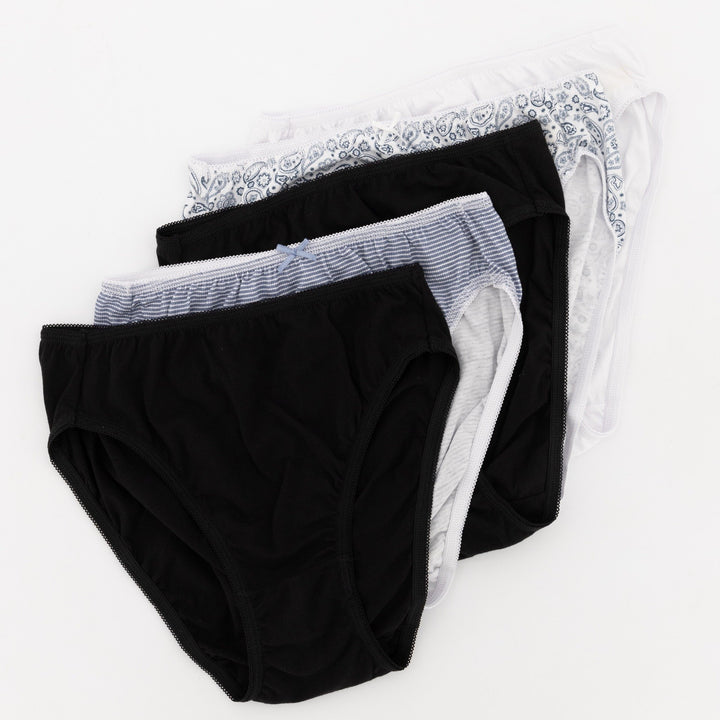 Ladies 5 Pack Cotton Hi-Cut Panties - Blue