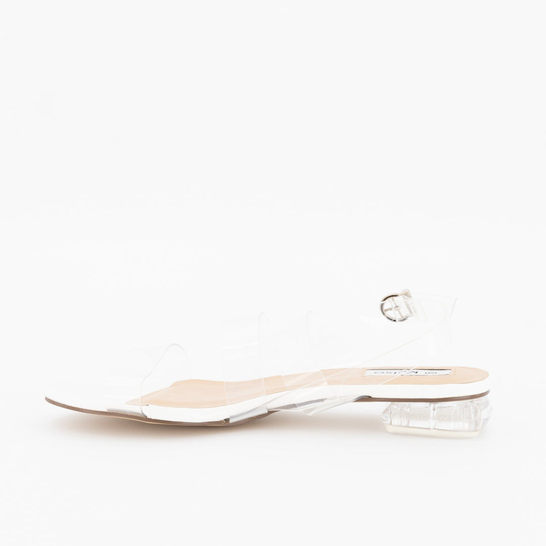 Ladies Low Perspex Heel With Vinyl Upper Strap - Clear