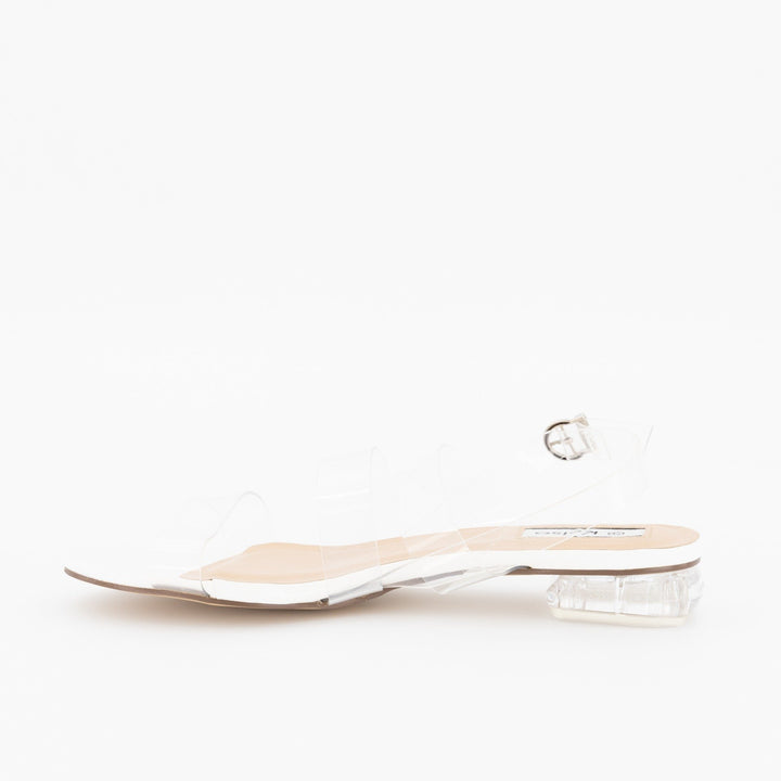 Ladies Low Perspex Heel With Vinyl Upper Strap - Clear