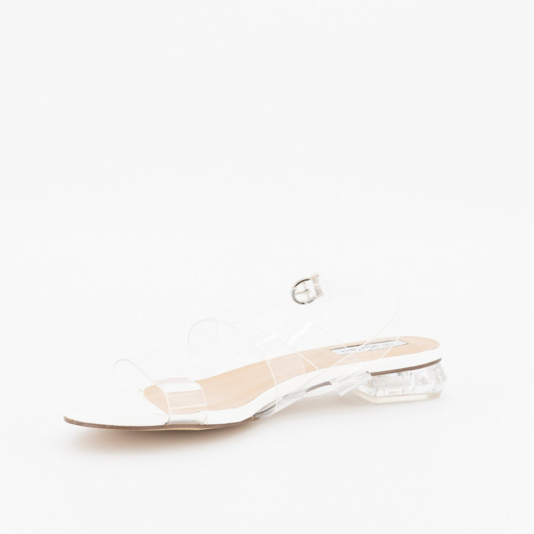 Ladies Low Perspex Heel With Vinyl Upper Strap - Clear