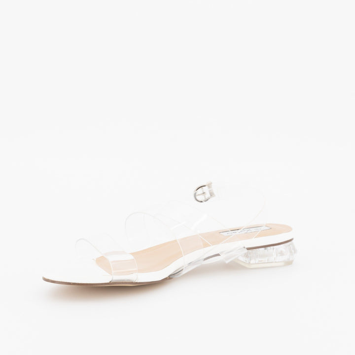Ladies Low Perspex Heel With Vinyl Upper Strap - Clear