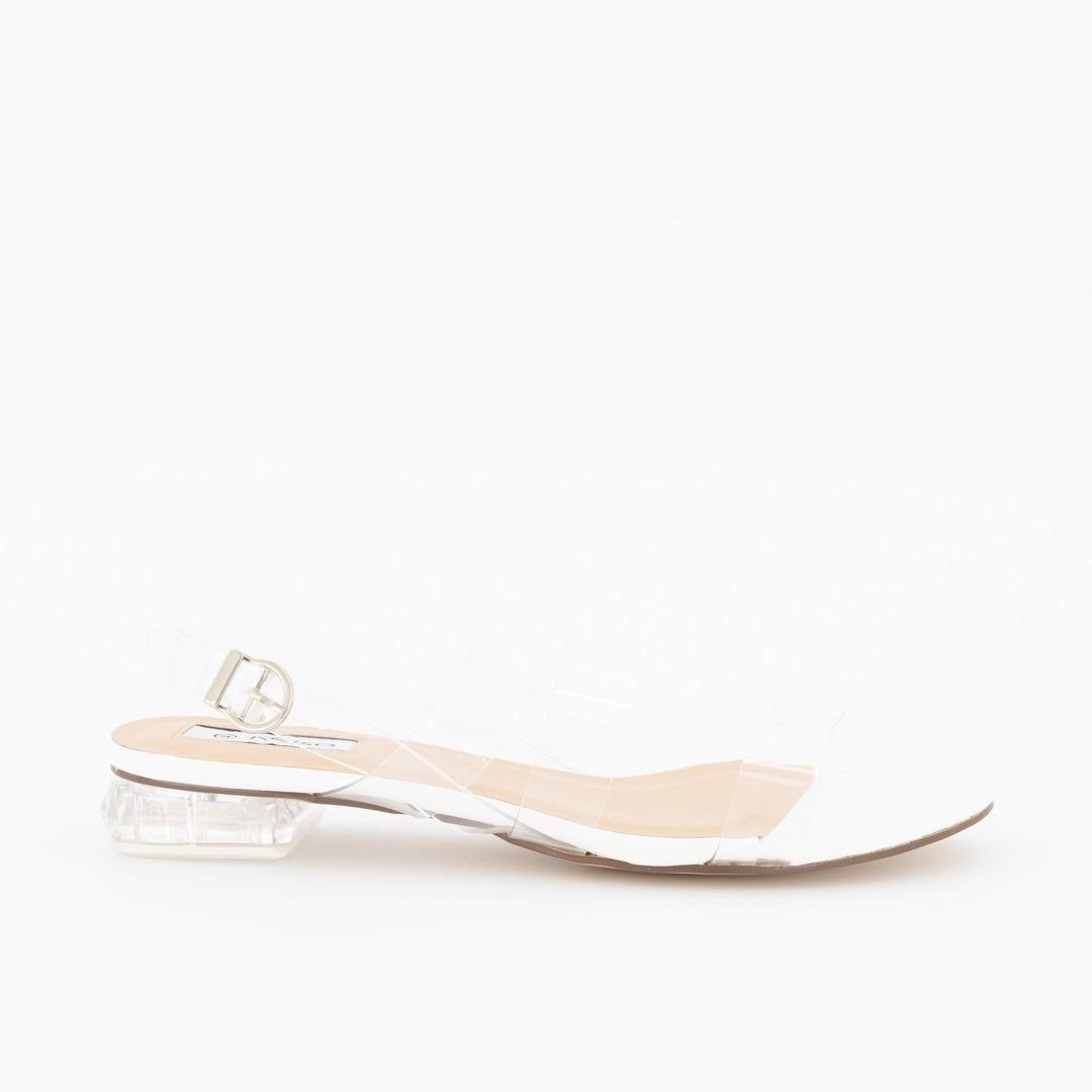 Ladies Low Perspex Heel With Vinyl Upper Strap - Clear